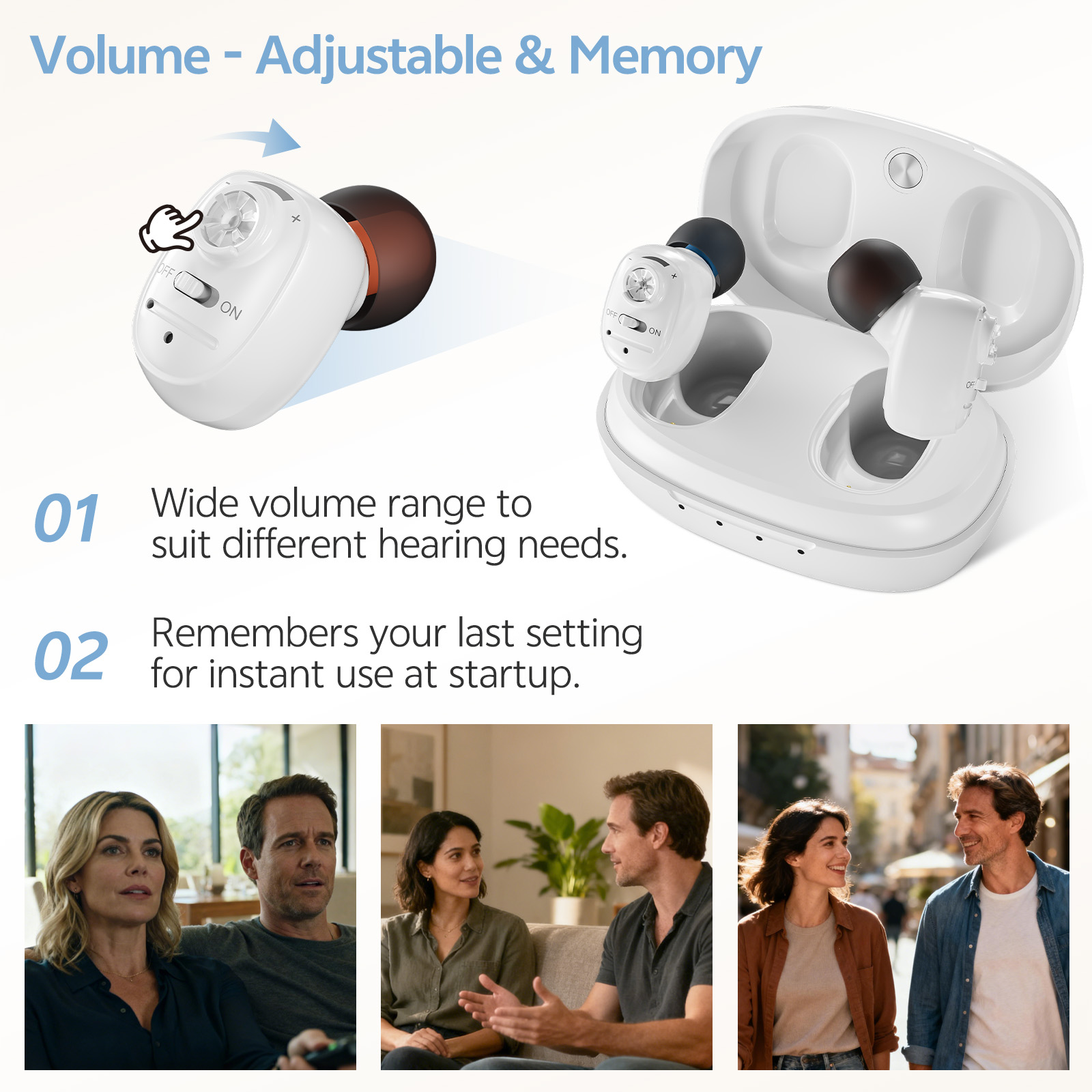 Delmicure Hearing Aids for Seniors Rechargeable with Noise Cancelling, Invisible, VHP-1607, Pair, White