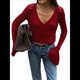 thumbnail image 3 of Blusa para Mujer con Cuello en V y Botones Recortados, Cárdigan de Punto con Mangas Largas Acampanadas. Vino Tinto L, 3 of 10