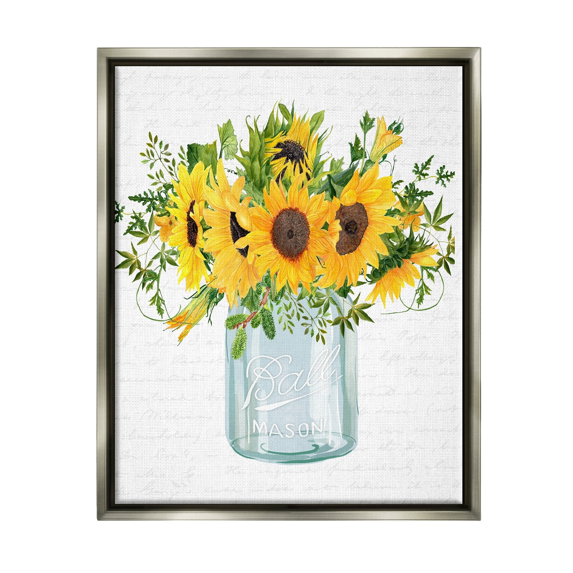 Stupell Industries Country Sunflowers Bouquet Vintage Script Text Pattern Graphic Art Luster Gray Floating Framed Canvas Print Wall Art, Design by Lettered and Lined
