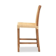 bali & pari Caspia Rattan and Mahogany wood Mid-Century Counter Stool, Natural Brown
