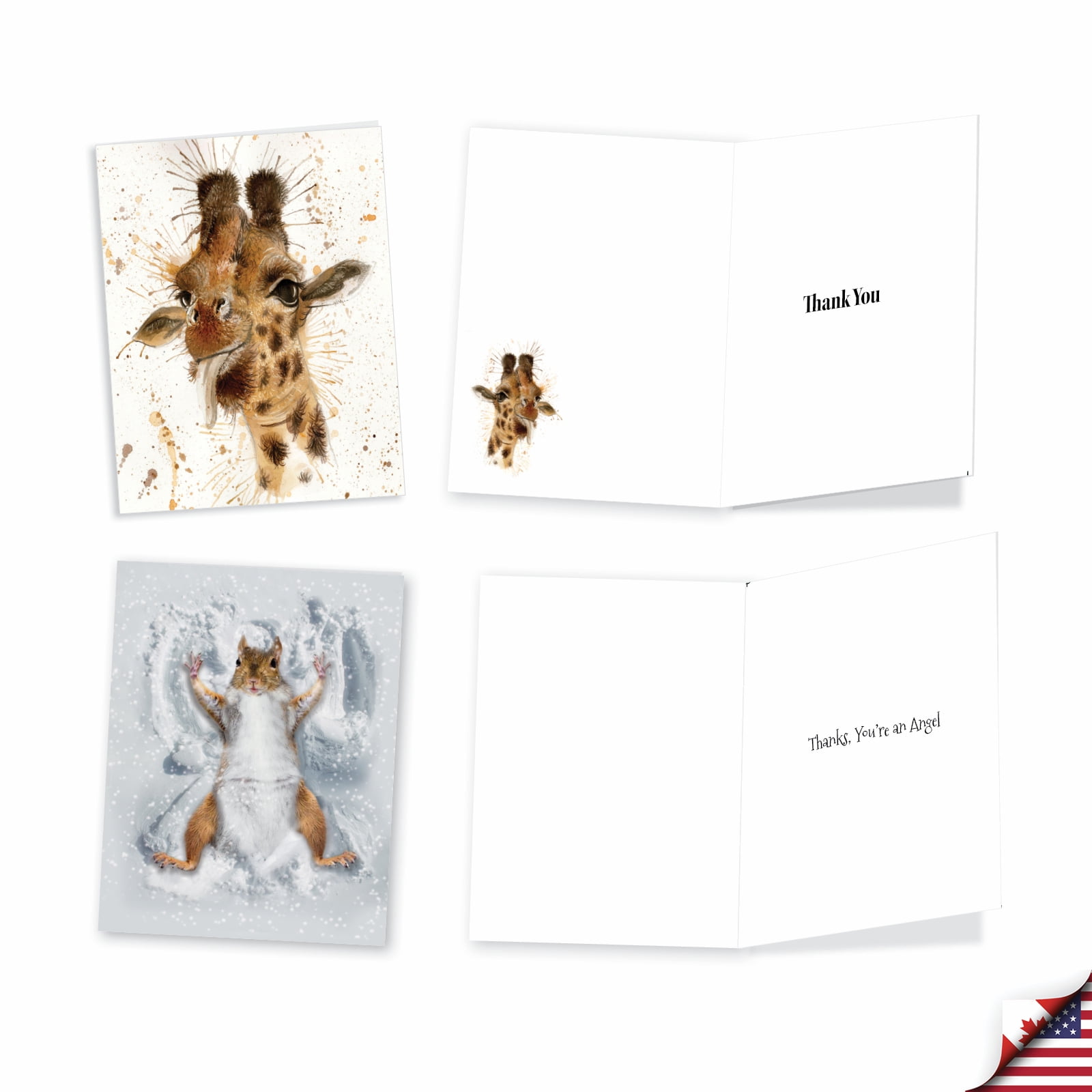 The Best Card Company 36 Assorted Thank You Notecards Bulk Box Set 4 x 5.12 Inch with Envelopes (6 Designs, 6 Each) Animal Attractions AM7801TYG-B6x6