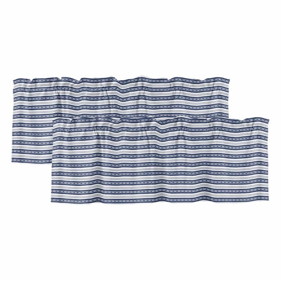 Navy Blue Striped Valances for Windows, Farmhouse Striped Geometric Art Light Filtering Kitchen Curtains, Rod Pocket Window Valance Curtains for Living Room Bedroom, 42" W x 12" L, 2 Panels