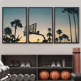 thumbnail image 2 of wall26 - 3 Piece Framed Canvas Wall Art - Basketball Stands and Palm Trees Under The Sunset - Modern Home Art Stretched and Framed Ready to Hang - 16"x24"x3 BLACK, 2 of 5