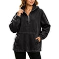 thumbnail image 2 of Women's Quarter Zip Hoodie Denim Pullover Oversized Long Sleeve Casual Hooded Top with Kangaroo Pocket Relaxed Fit Sweatshirt for Daily Commute Weekend Outings, 2 of 8