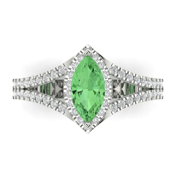 Clara Pucci 14K White Gold 1.2ct Green Halo Ring for Women