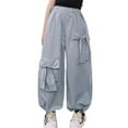 thumbnail image 4 of oqasdz Girls Pants Comfortable Stretchy Elastic Waist Casual Outdoor Durable Pocket Jogger Kids Cargo Pants Size 12 Y-13 Y, 4 of 4