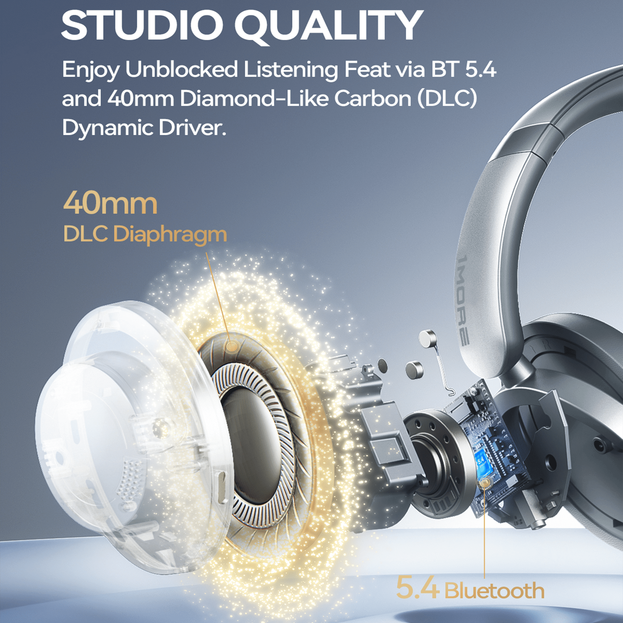 1MORE Sonoflow Pro HQ51 Bluetooth over-Ear Headphones with Built-in Mic, Silver