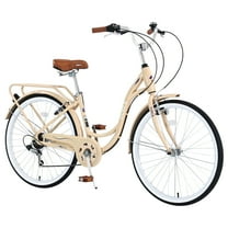 Juuar 26" Beach Cruiser Bike for Women, 7 Speed Steel Frame Ladies Bicycle Comfort City Commuter Bike, Beige