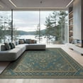 thumbnail image 2 of ODIKA 8'x10' Washable Area Rug Century Oushak Geometric Border Hallway Teal Coastalbeach Mid Vintage Refined for Dining Room, Large Office, Lounge, Non-Slip Chair-Friendly Mat, 2 of 7