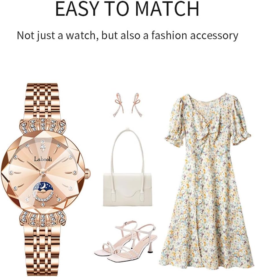 Watches for Women Rose Gold Stainless Ladies Female Fashion Luxury Diamond Dress Business Waterproof Quartz Wife Gifts Crystal Blue Wrist Watch