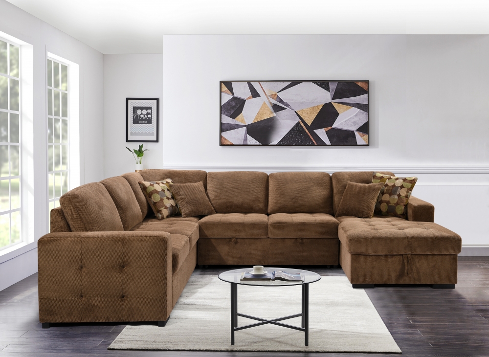 Modern 123"Sectional Sofa,Oversized PullOut Sleeper Sofa with Storage