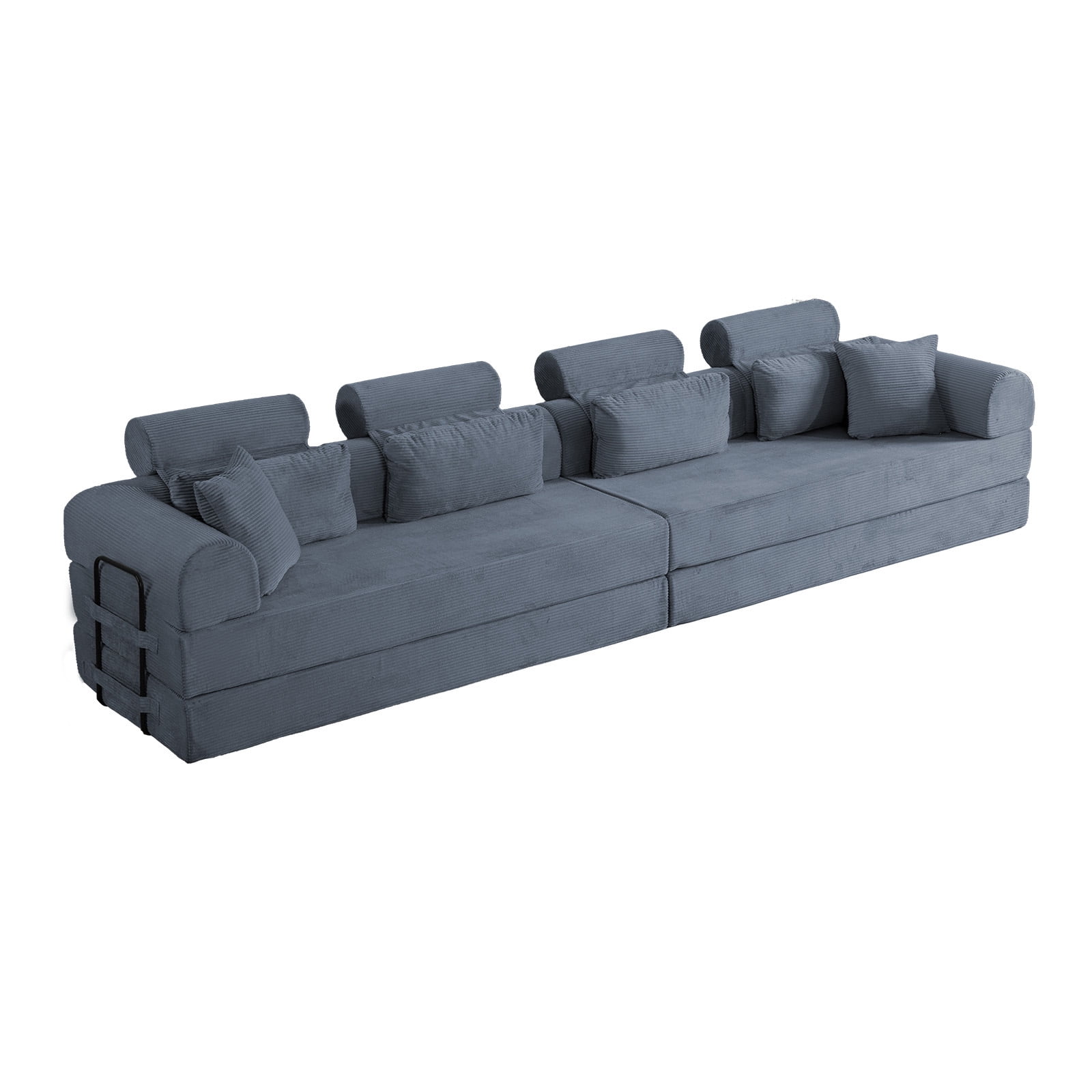 L-Shaped Sectional Sofa Converts to Bed, Corduroy Chaise Lounge with 28D High-Density Foam, No Assembly Compressed Couch for Apartments and Studios, Dark Gray