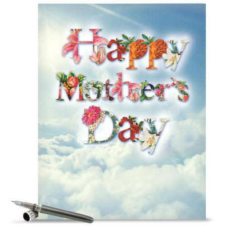 J2359KMDG Large Mother's Day Card: 'Bunch' Featuring Flower Filled Fonts That Say Thank You Against a Sky Background Greeting Card with Envelope by The Best Card