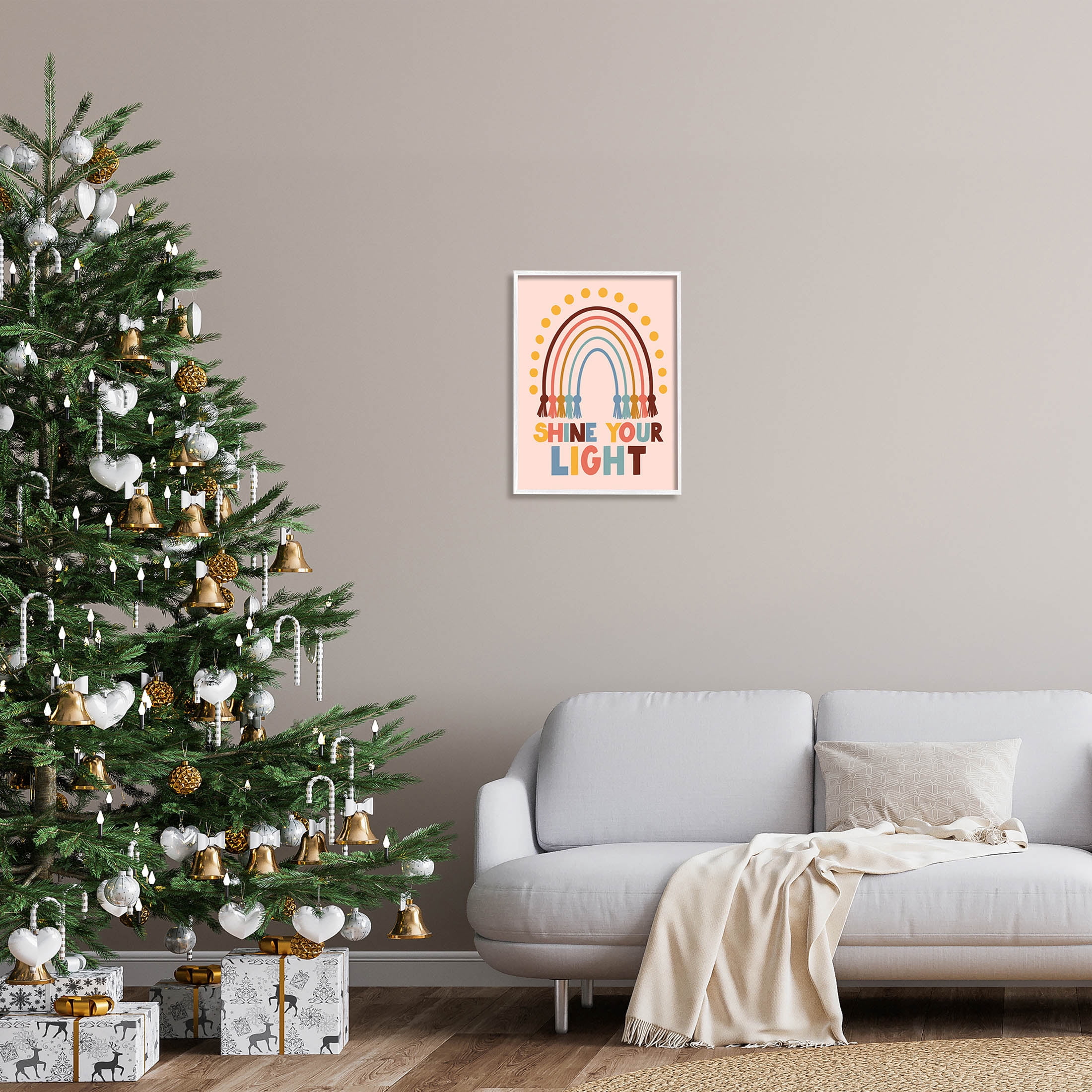 Shine Your Light Hanukkah Rainbow Holiday Graphic Art White Framed Art Print Wall Art