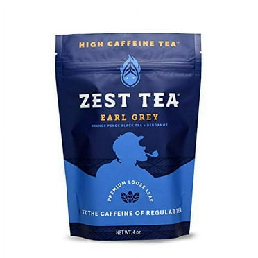 Zest Tea Premium Energy Hot Tea, High Caffeine Blend Natural & Healthy Traditional Black Coffee Substitute, Perfect for Keto, 150 mg Caffeine per Serving, Earl Grey Black Tea, 4 Oz Loose Lea