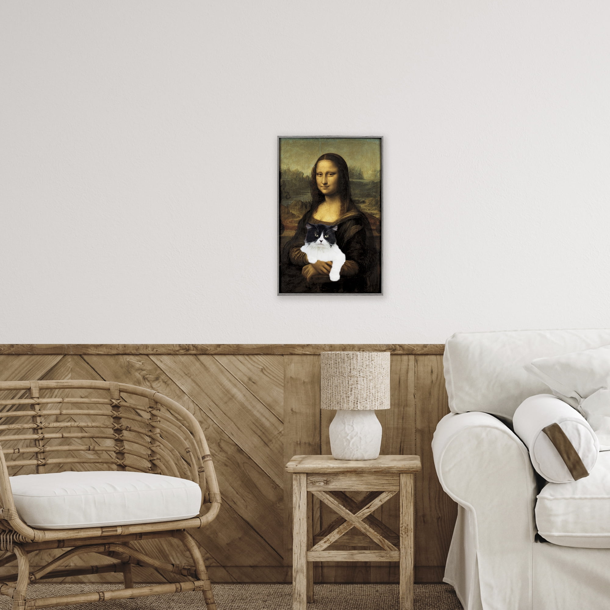 Mona Lisa Cat Lady Gray Framed Giclee Art, design by Masters Redux