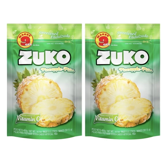 Zuko Piña | Pineapple | Instant Powder Drink Mix | Family Pack | No Sugar Needed | Vitamin C | 14.1 Ounce | Pack of 2