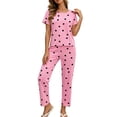 thumbnail image 2 of Aimik Womens Pajama Set Two Piece Short Sleeve Top and Long Pants Ladies Trendy Matching Oufits Casual Loungewear Set,Pink,M, 2 of 6