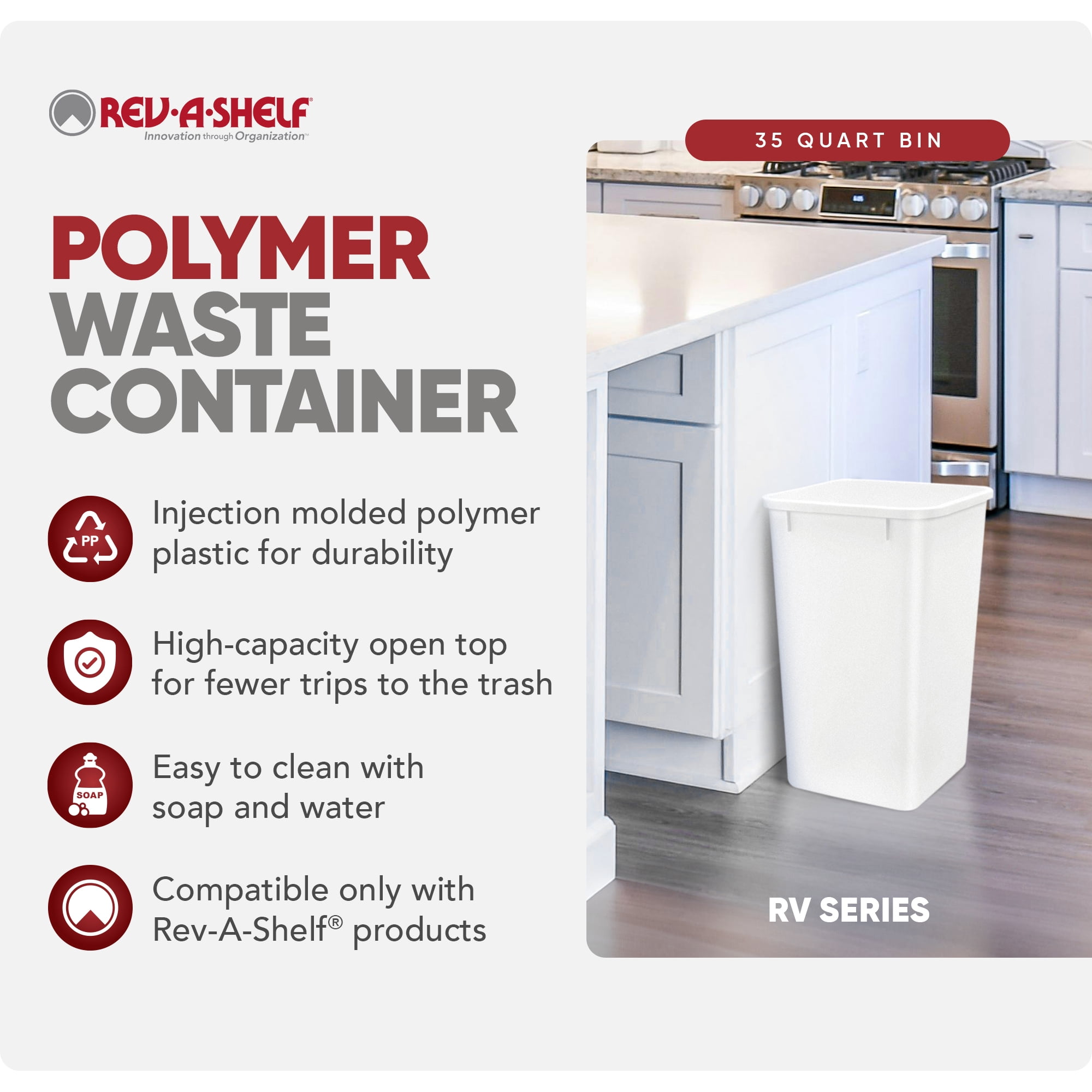 Rev-A-Shelf RV-35-52 35 Qt Replacement Trash Bin for Pull Out Waste Systems