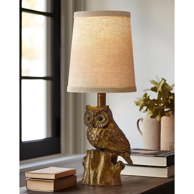 Lámpara de granja Lamp G-SAFAVA de resina con diseño de búho dorado de 14,25 pulgadas