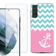 thumbnail image 1 of Slim-Fit TPU Fashion Phone Case for Samsung Galaxy S21 FE 5G Fan Edition, with Tempered Glass Screen Protector, by OneToughShield ® - Chevron/Anchor, 1 of 4