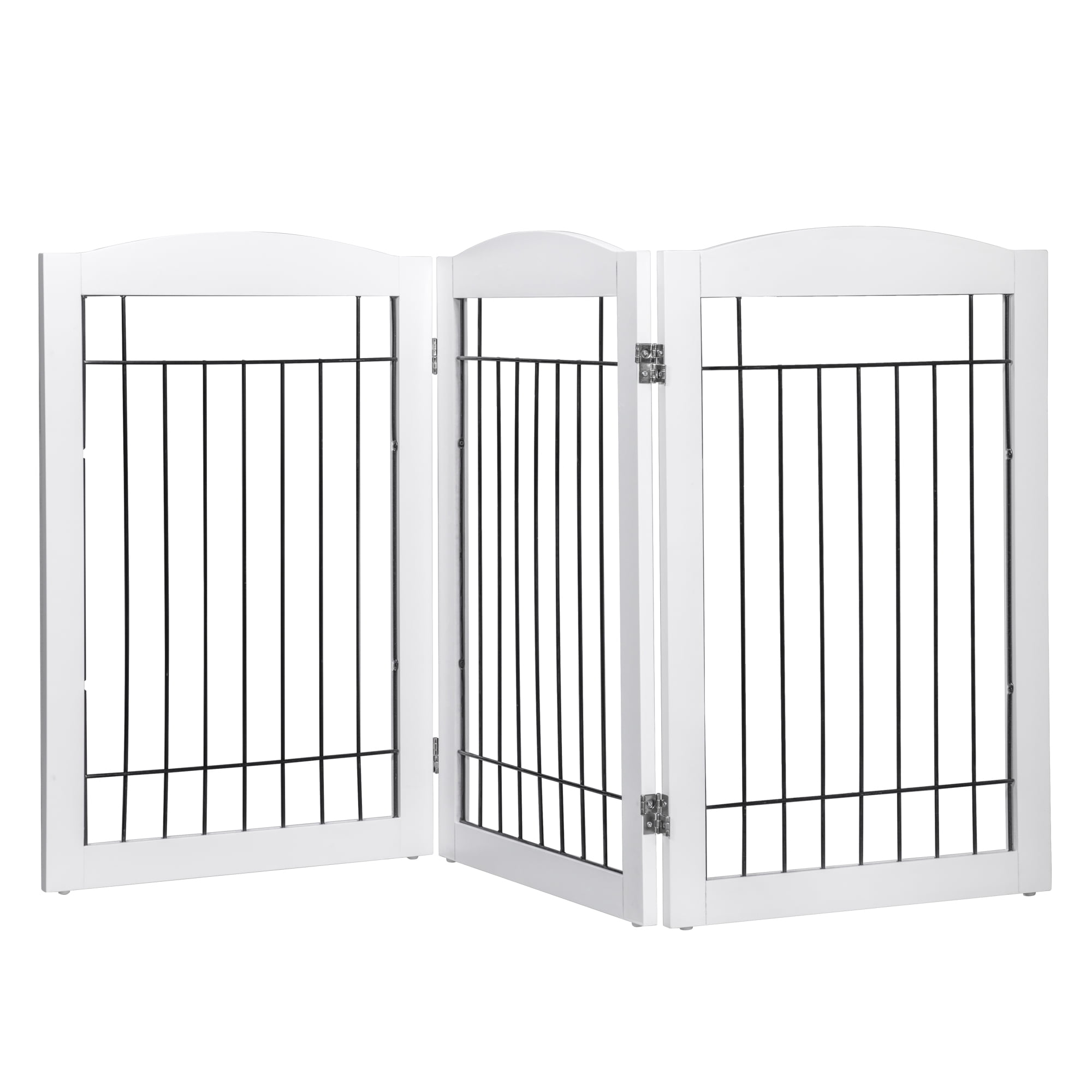 STAROUS Freestanding Foldable Wire Pet Gate for Dogs, 60 inches Extra Wide, 30 inches Tall 3 Panels Dog GateSet of Support Feet Included, White