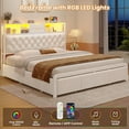 thumbnail image 5 of Queen Size Bed Frame with 5 Storage Drawers and Headboard,with LED Lights & Charging Station Velvet Upholstered Queen Platform Bed, No Noise,Beige, 5 of 8