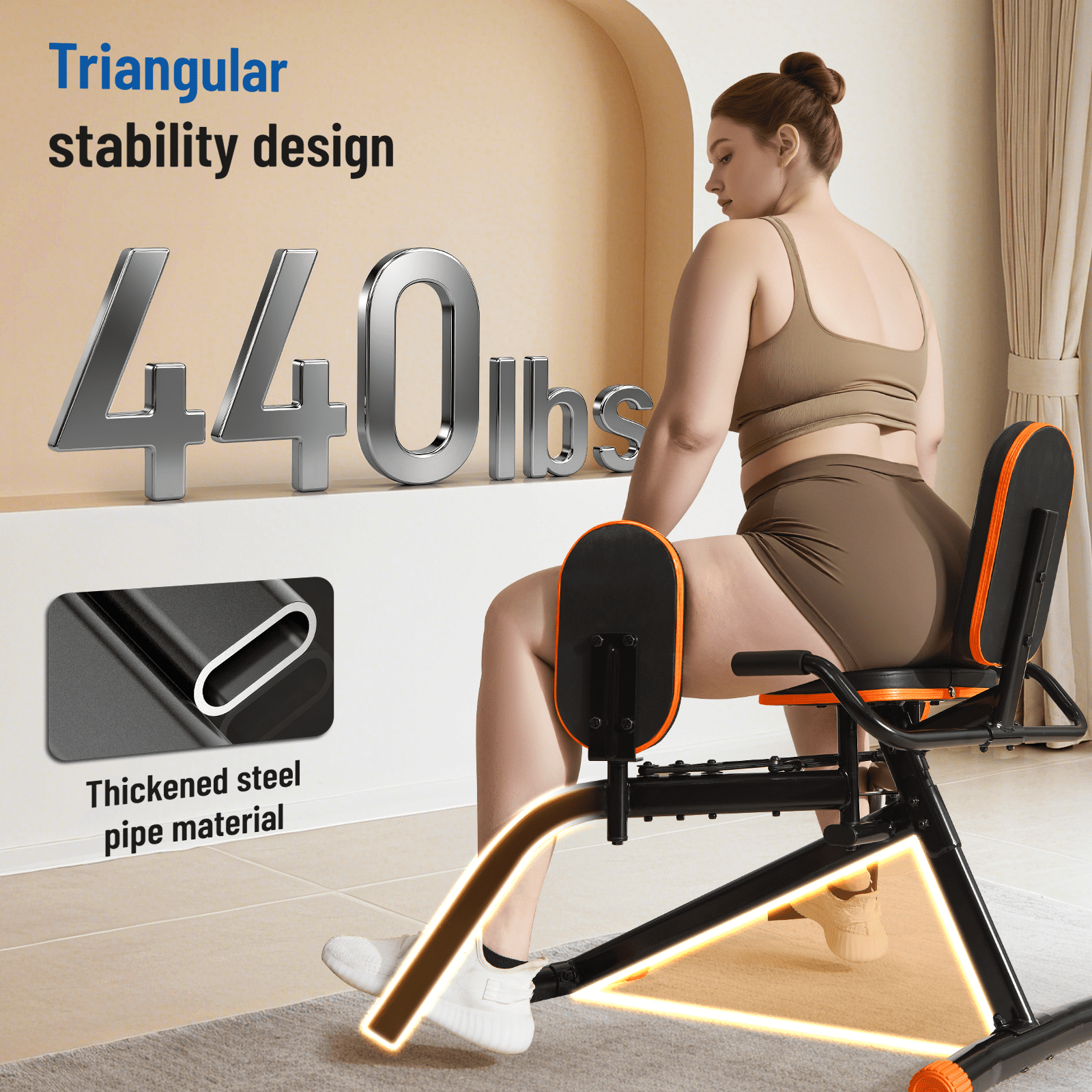 HXD-ERGO Home Gym Hip Abductor Machine - Quiet Glute & Leg Workout Equipment with 6-Level Resistance for Men/Women Hips Shaping ，Max Load 440 lbs