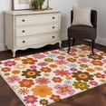 thumbnail image 3 of 4'x6' Area Rugs, Bohemia Floral Indoor Outdoor Area Rug for Living Room Bedroom, Vintage Orange Pink Flowers Boho Style Beige Washable Bathroom Rugs Kitchen Floor Carpet Mats Home Decor Aesthetic, 3 of 8