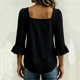 thumbnail image 4 of Neewe Womens 3/4 Sleeve Button Down Shirts Cotton Ruffle 3/4 Sleeve Tops Square Neck Casual Loose Fit Blouses, 4 of 5