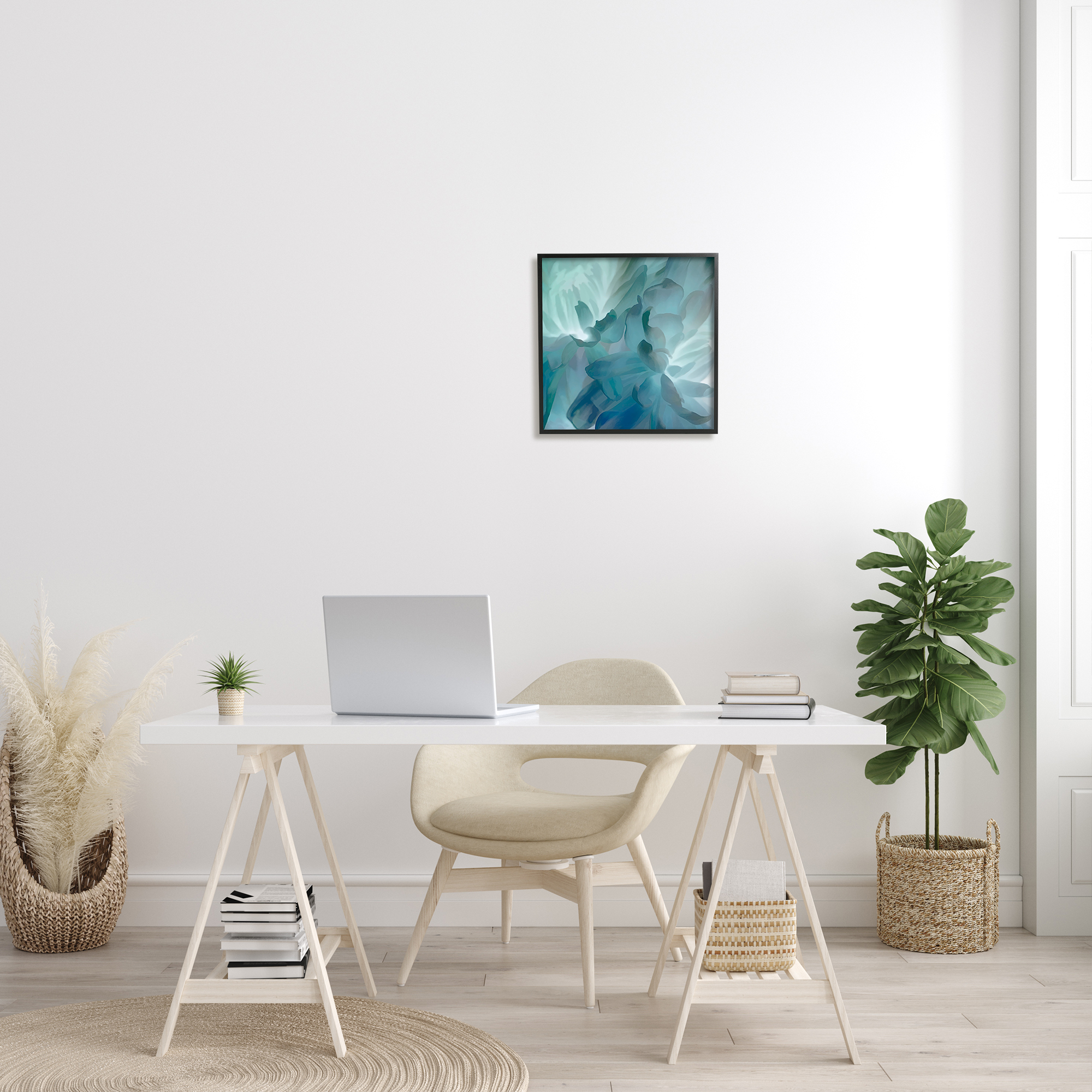 Blue Flower Petal Abstraction Cool Tone Florals Botanical & Floral Framed Art Print Wall Art, 17x17