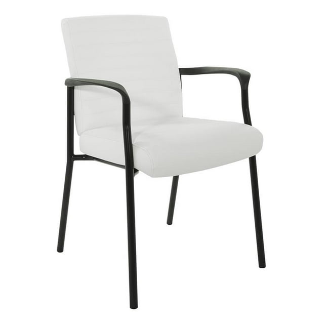 Guest Chair in White Faux Leather with Black Frame