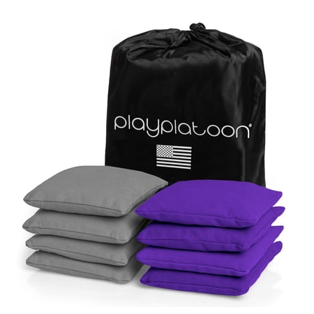 Play Platoon Weather Resistant Cornhole Bags - Set of 8 Regulation Corn Hole - Purple & Gray - Durable Duck Cloth Corn Hole for Tossing Game Includes Tote Bag