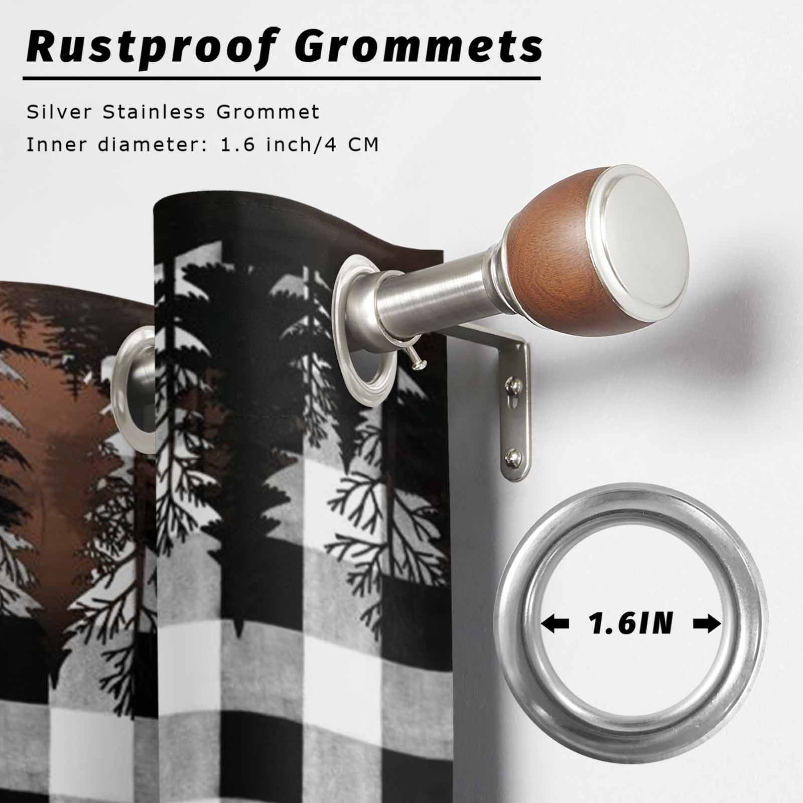 Forest Farmhouse Outdoor Curtains for Patio, Country Mountain Moose Silhouette Pine Tree Black White Plaid Sunshade Privacy Drapes Grommet Waterproof Outside Curtains for Porch 54"x108", 1 Panel