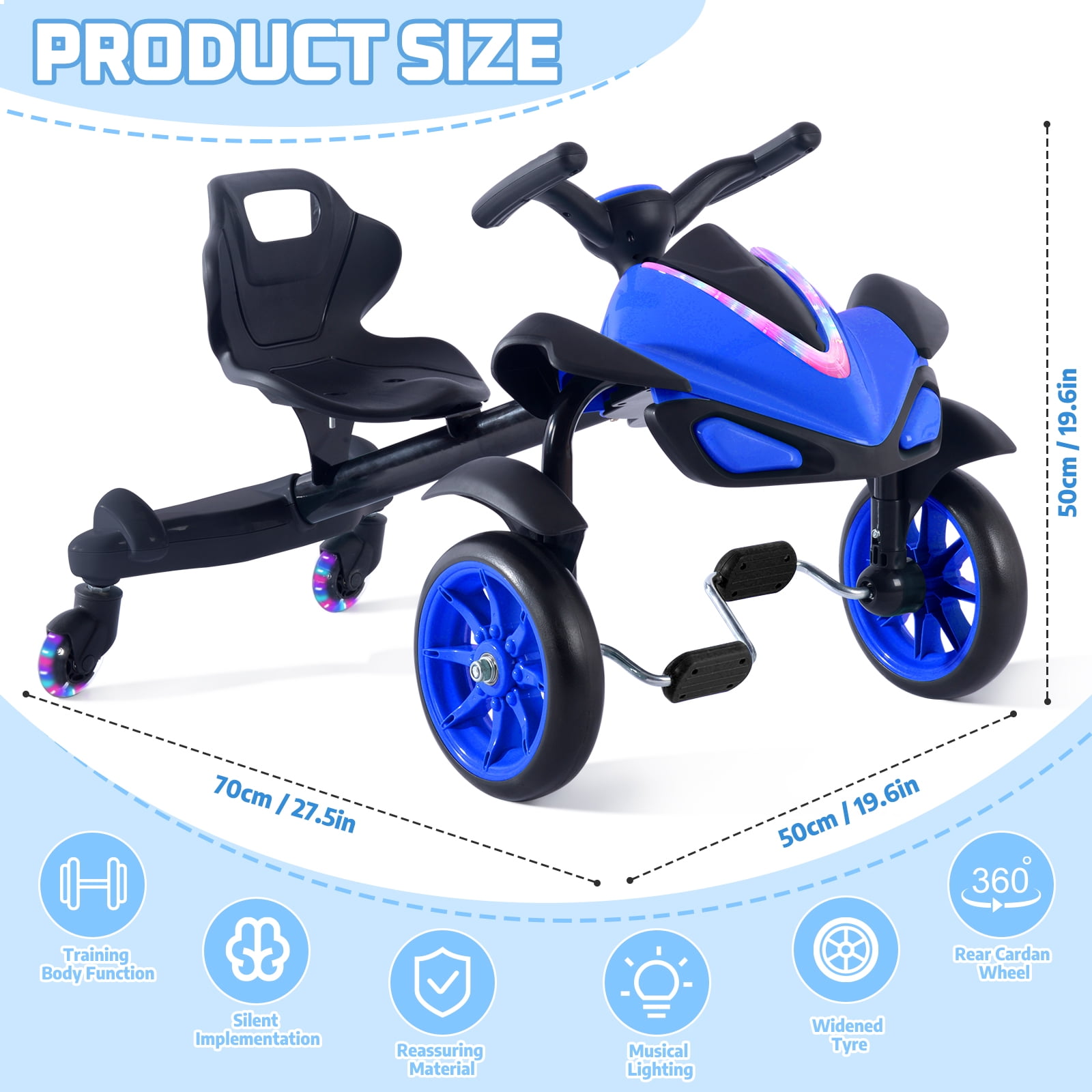 Sumsoltic 2-in-1 Kids Drift Bike - Crazy Drift Cart for Toddlers and 3-5 Years Old Kids，Blue