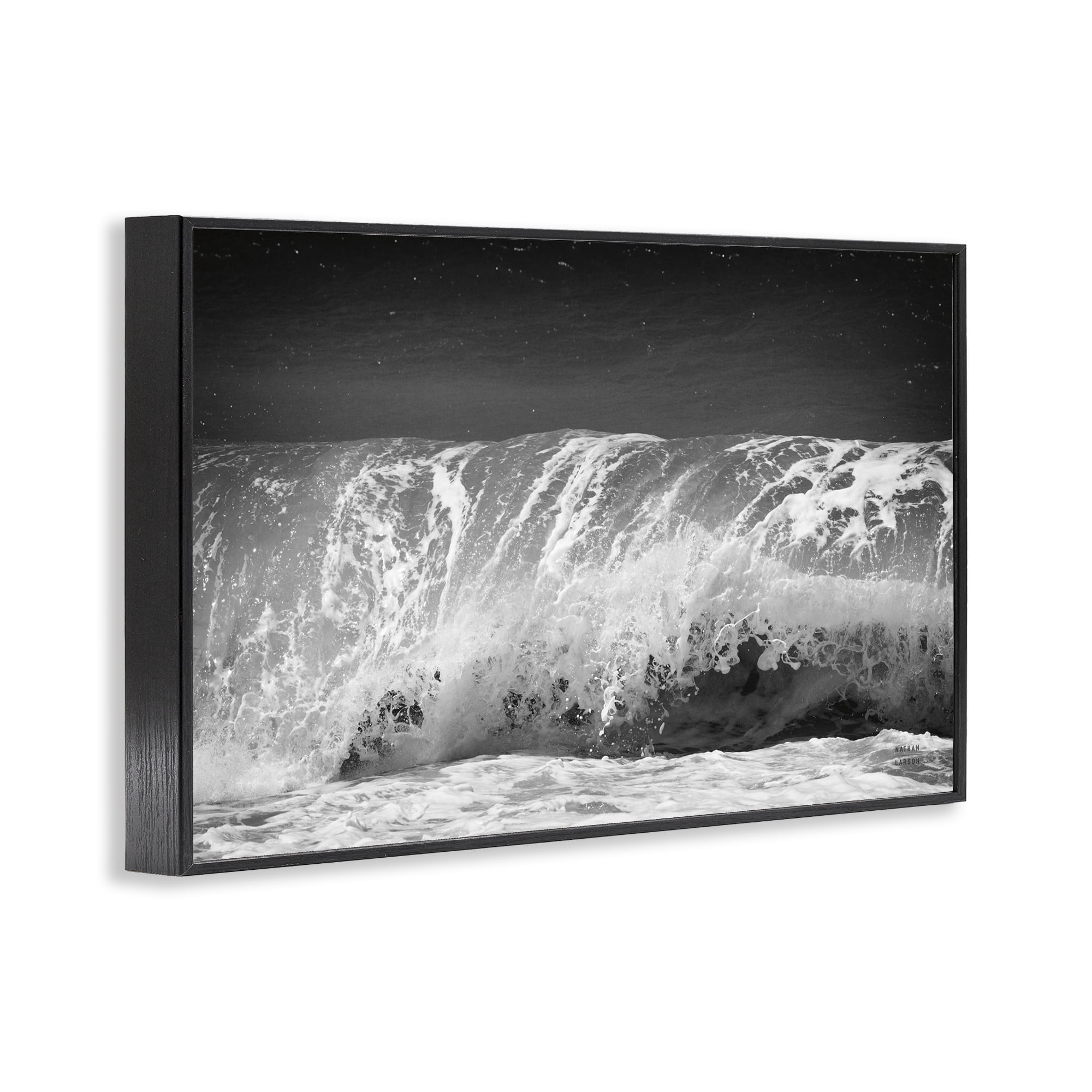Stupell Industries Rolling Waves Night Sky Landscape Photography Black Framed Art Print Wall Art, 18 x 12