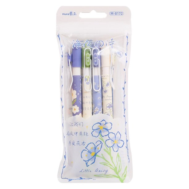 Juego de bolígrafos de Gel con diseño de margaritas pequeñas, Set de 4 bolígrafos de 0,5mm, de secado rápido, tinta de Color negro para escribir, escuela y oficina, A7244