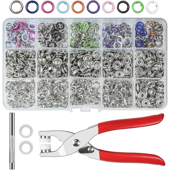 200 Pieces Stainless Steel Metal Snaps Buttons Set With Fastener Pliers Press Tool Kit, Prong Snaps, Diy Crafting, Leather, Clothing Fasteners 10 Colors/0.39 Inch