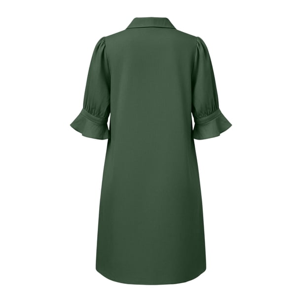 green shift dress with sleeves Hinvhai Shirt Dresses for Women V Neck Ruffle Short Sleeve Loose Casual Flowy Summer Pockets Button Army Xl(xl), Women's Wedding Formals