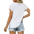 thumbnail image 1 of Summer Pleated Short Sleeve Solid Color Splicing Color Splicing V Neck T-Shirt Casual Basic Tops Female Shirts Daily Tees for White L, 1 of 8