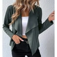thumbnail image 3 of SWSMCLT Women's Faux Leather Jacket Fitted Outerwear Spring Casual Soft Fashion Fall Open Front Long Sleeve Stretch Army Green Medium, 3 of 4