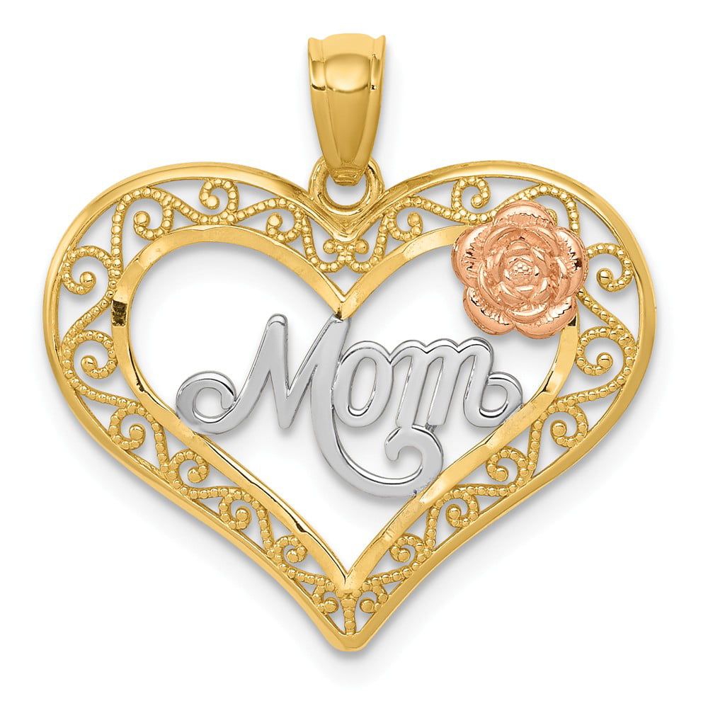 14k Tri-color Gold DC Mom in Heart w/Heart Pendant