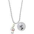 thumbnail image 1 of Delight Jewelry Silvertone Medium Clef with AB Crystal Silvertone Script Initial Disc - I - Charm Necklace, 20"+3", 1 of 4