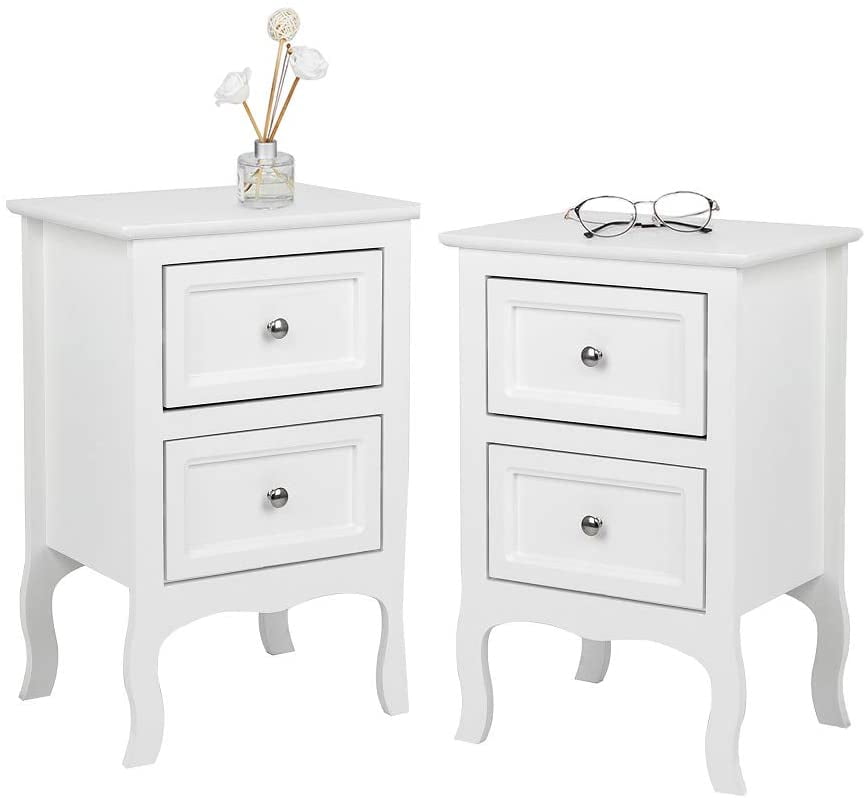 Nightstand with 2 Drawers, Farmhouse Night Stands for Bedrooms Set of 2