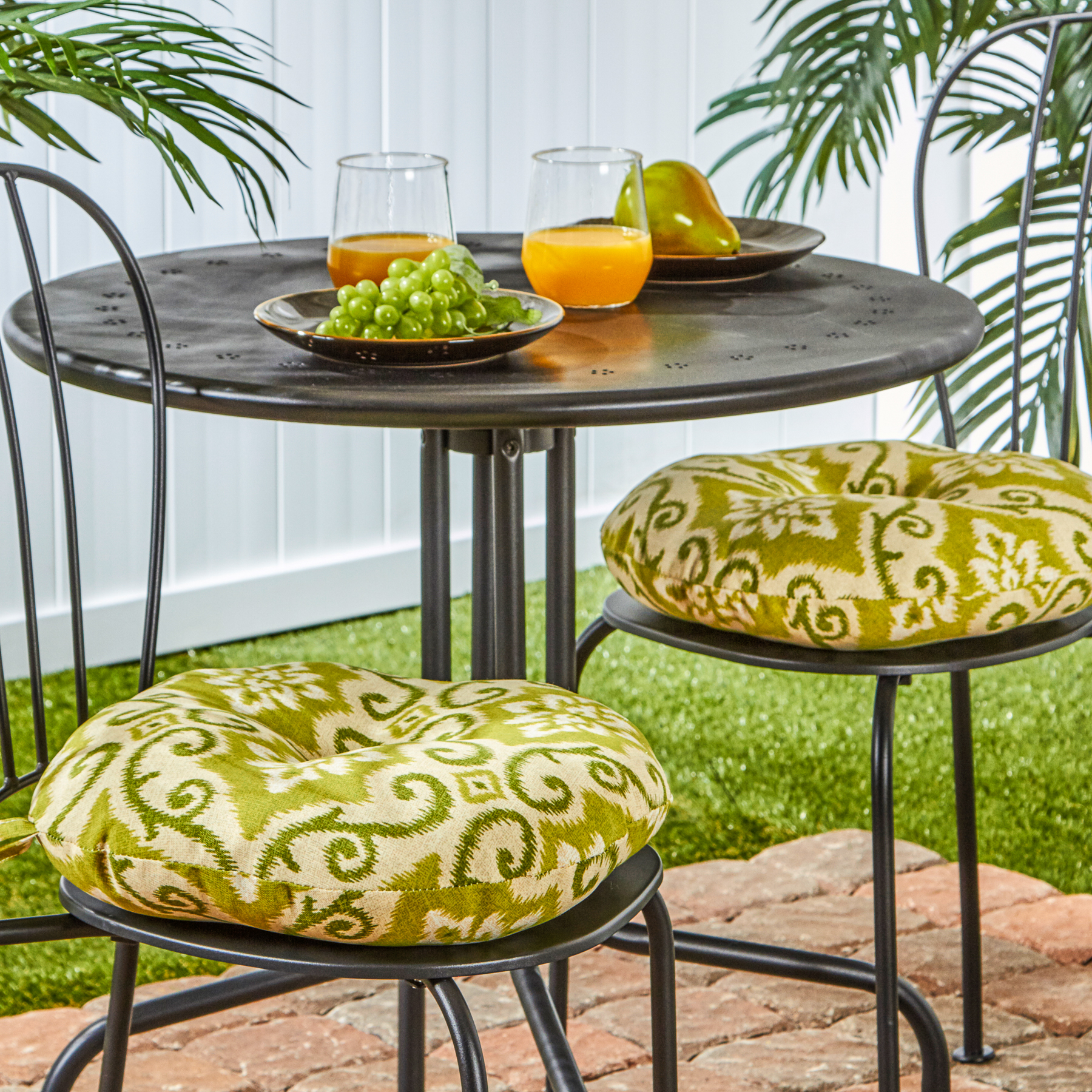 Greendale Home Fashions Shoreham Green Ikat 15 in. Round Outdoor Reversible Bistro Seat Cushion (Set of 2) - image 3 of 6