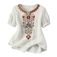 thumbnail image 2 of Qulqfy Embroidered Shirts for Women Casual Short Sleeve Fall Floral White Henley V-Neck Tunic Comfy Cute Tshirts 3XL, 2 of 7