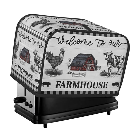 Vintage Farmhouse Toaster Cover, Farmyard Rooster and Cow Pattern, Dustproof, 1-Pack, for 2-Slice Wide Slot Toasters