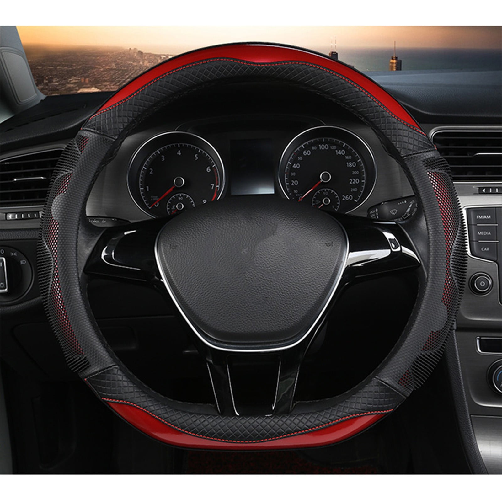 Honeycomb Leather Car Steering Wheel Cover, Non-Slip Universal Wheel Protector for Men and Women, Fashionable D-Shaped Grip, Comfortable Anti-Slip Interior Accessory