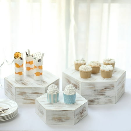 

Set of 3 | Whitewashed Hexagonal Wooden Dessert Holder Display Boxes Stackable Riser Cake Stand - 9