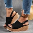 thumbnail image 2 of Pandaie Womens Platform Wedge Sandals Leopard Cork Footbed Slingback Slip on Slides Open Toe Suede Summer Dressy Walking Shoes Black Size 7.5, 2 of 5